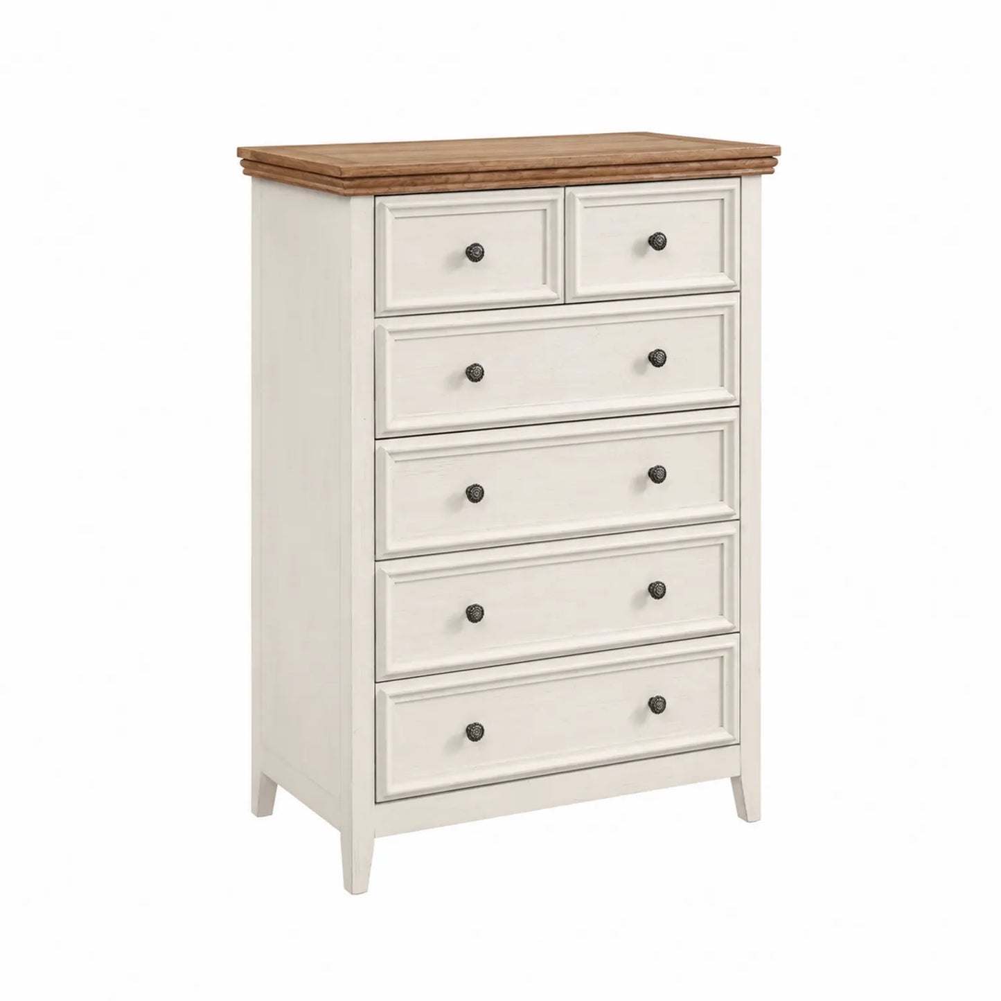 Cassettiera in Legno di Pino con 6 Cassetti Bianco e Marrone