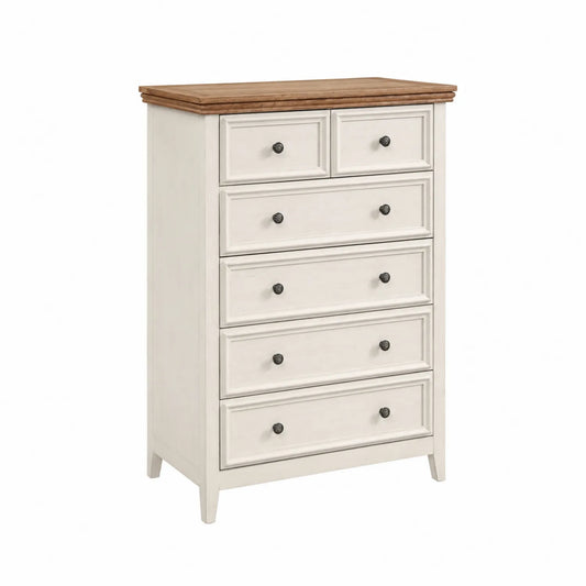 Cassettiera in Legno di Pino con 6 Cassetti Bianco e Marrone