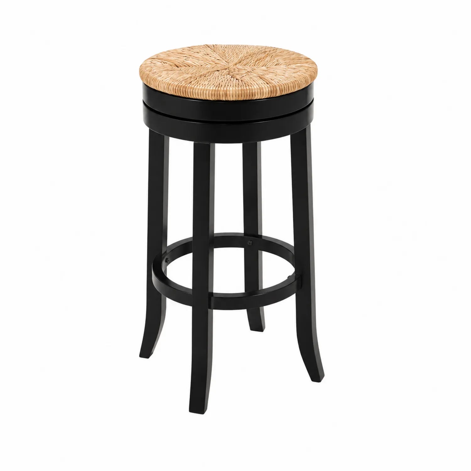Sgabello da bar in legno nero con seduta in rattan