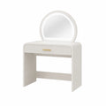 Toeletta in Legno con Specchio LED Rotondo, Bianco, 80x40x130 cm