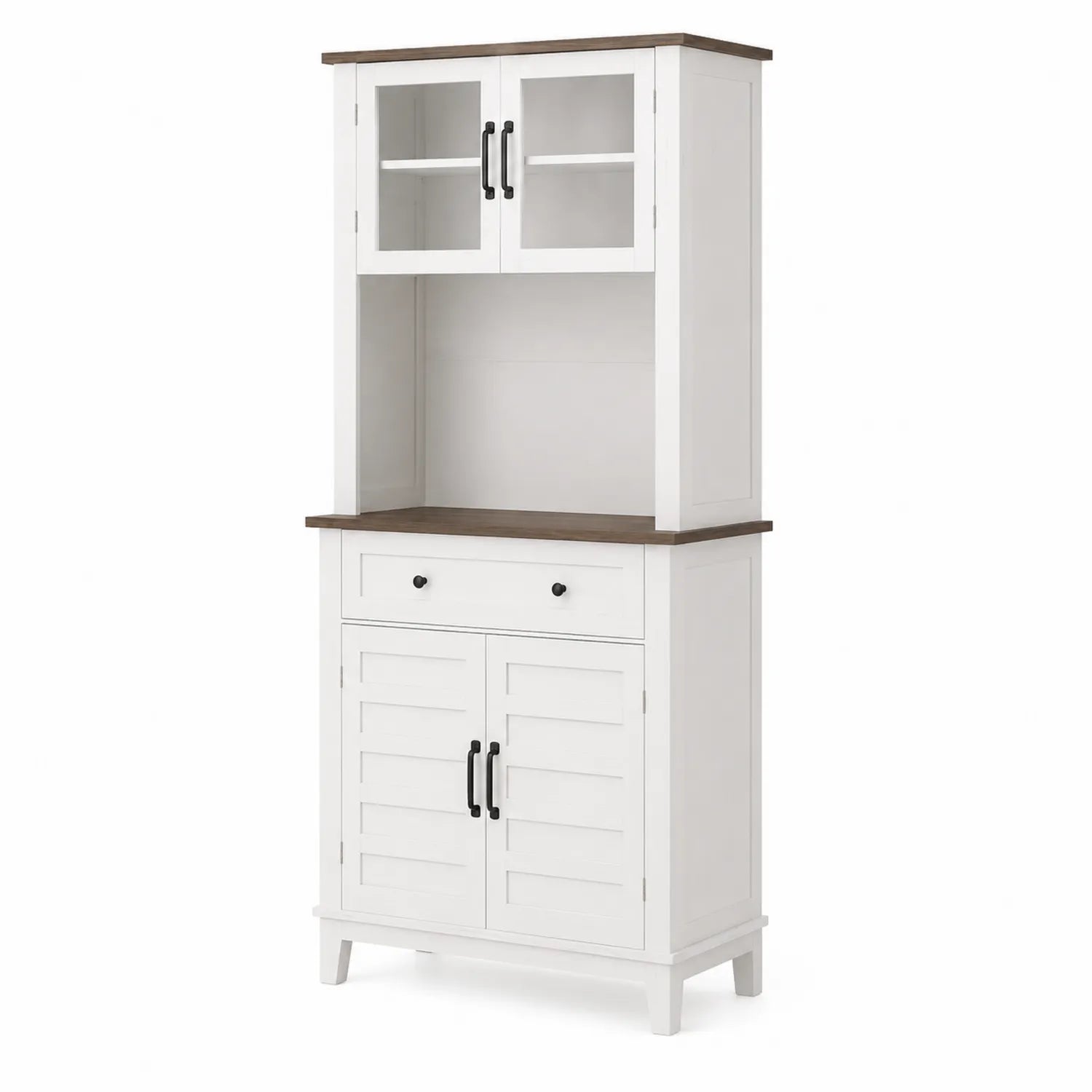Credenza Bianco in Legno Massello con Vetro Temperato
